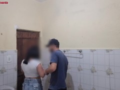 young couple fucks in the public bathroom of a bar
