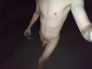 Preview 3 of nude in public playing with a bottle of piss