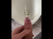 Preview 2 of A guy pees in an office public toilet with his beautiful dick with big balls