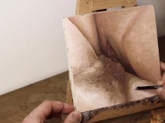 JOI OF PAINTING EPISODE 112 - Hairy Inner Thighs and Pube Finish