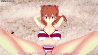 Asuka te hace una paja con los pies en la playa! Evangelion Pies POV