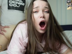 Caught Stepsister masturbating. She didn't expect to be fucked by two cocks.Valeria Sladkih