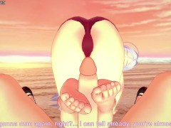 Akashiya Moka Gives You a Footjob At The Beach! Rosario + Vampire Feet POV