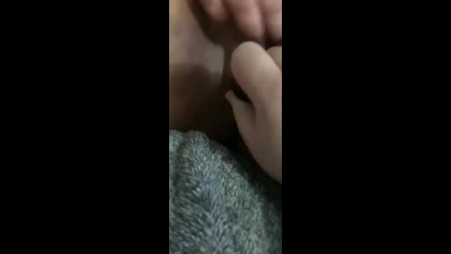 Rubbing clit to orgasm while wife pounds pussy with glass dildo