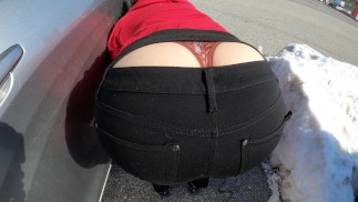 Milf flashing epic thong Whaletail at the gas station - Sammi Starfish