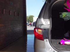 Extreme upskirt milf, flashing her asshole and pussy at the carwash - Sammi Starfish