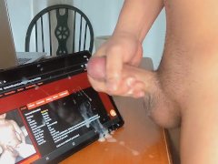 thick cock asian guy cums on a tablet and scrolls the page with his semen | Ethan Ki