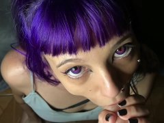 Pov blowjob alternative girl with purple lenses