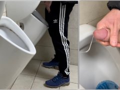 Straight Dude came at the public toilet as Gay Bro touched his Cock