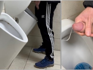 Straight Dude came at the Public Toilet as Gay Bro Touched his Cock