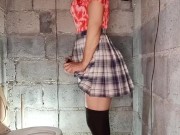 Preview 2 of Schoolgirl Pissing Was Rushing Into Toilet