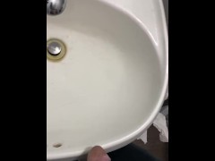 Desperate to take a piss in public unisex restroom door u locked I hope I get caught moaning relief