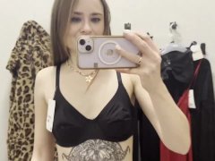 Dirty bitch shows her nipples through transparent clothes