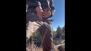 Young guy edges cock on hiking trail