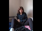 Preview 2 of Clothed College Slut Masturbating and Cumming in Leggings