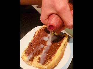 Huge cumshot on a bread with Nutella
