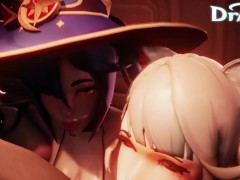 Mona Lynette Lyney gives Aether a Triple Blowjob Fontaine Genshin Impact 3D Porn Sex Cumshot MILF