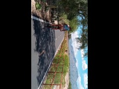 Bottomless outdoors in public riding a bike