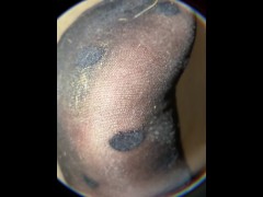 worn spotted stocking socks