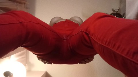 POV Blonde Pees in Tight Red Jeans Over You ASMR