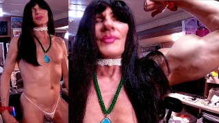 Lady-Boy (Sissy-Boy) Struts About, Talks Dirty, Dances a Bit, and Finally Cums (at very end)