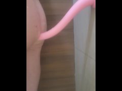 Fucking my transgender ass in the shower with my bigass two foot pink dildo. I take it all.