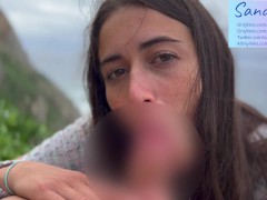 Sensual contact eye blowjob on public