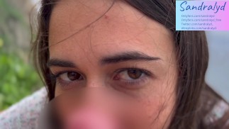 Sensual contact eye blowjob on public