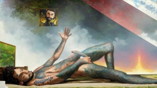 Hippie tatuado se masturbando apaixonadamente no espaço sideral * Pornografia de IA *