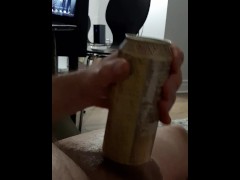 I cut two holes in a Monster can