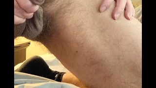 HAIRY MUSCLE BEAR STROKING AND CUMMING IN BED