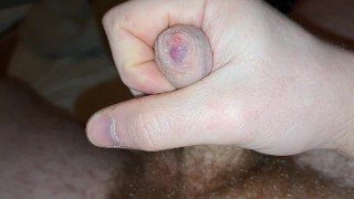 Cum on belly, fat degenerate cum a big load from tiny cock!