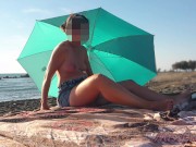 Preview 1 of Pussy flashing in Public beach Squirting and Intense Orgasm in Front of Everyone - MissCreamy