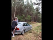 Preview 1 of Twink gives a blowjob step bro 24cm big cock outdoor by car
