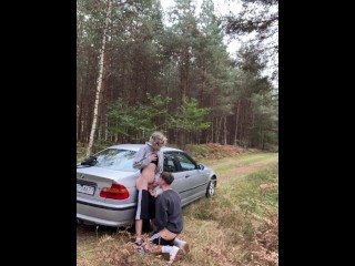 Twink gives a Blowjob Step Bro 24cm Big Cock Outdoor by Car
