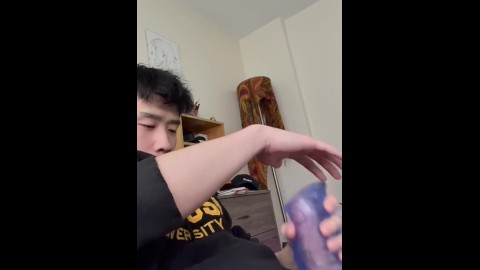 Hot Asian Guy Fucking His Toy With His Throbbing Wet Cock