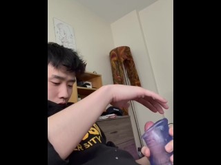 Hot Asian Guy Fucking His Toy With His Throbbing Wet Cock