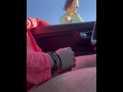 Preview 1 of Sexy Brunette Catches Me Jerking Off in The Car and Gives Me Public Handjob