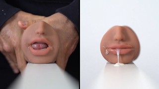 Mouth fucked from the inside with big dick. Fleshlight fuck and moaning