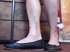 Black Ballet Flat Dipping closeup Toe Wiggling Painted Nails