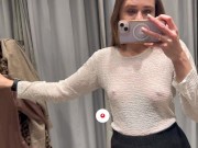 Preview 1 of Tiny shows her hard nipples through her clothes