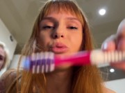 Preview 3 of POV Brush Your Teeth With The Toothbrush That Was In The Asses And Pussies Of The Three Mistresses