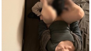 Japanese lesbian couple have tender sex while holding each other from behind