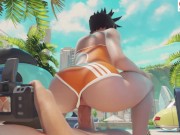 Preview 2 of Tracer Hot Public Dick Riding On Camera In Parking Lot | Hottest Overwatch Hentai 4k 60fps