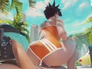 Preview 3 of Tracer Hot Public Dick Riding On Camera In Parking Lot | Hottest Overwatch Hentai 4k 60fps