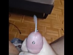 Daddy strokes his big pierced cock for you and shoots a big load. With loud moans