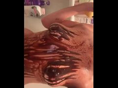 Chocolate Drizzle Nude Shower Teasing Licking Clean