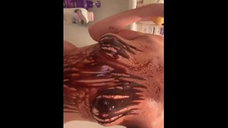 Chocolate Drizzle nude chuveiro provocando lambendo limpo