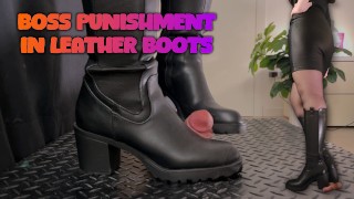 Boss Cock verpletteren in leren laarzen - bootjob, shoejob, ballbusting, CBT, vertrappen, vertrappen