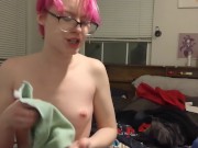 Preview 4 of Silly slut teasing tits and singing while folding clothes and hanging out with you